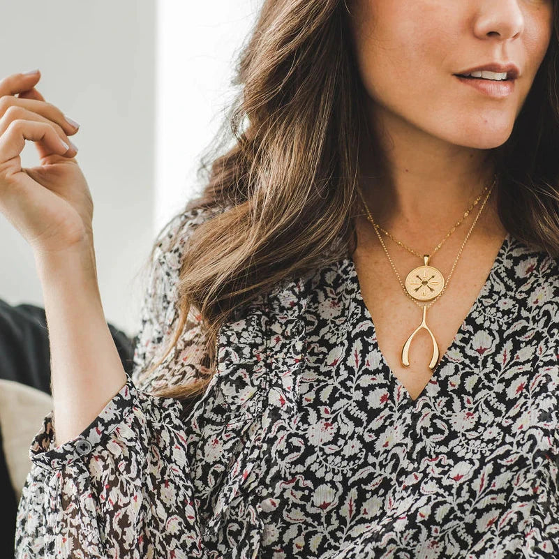 Lucky Gold Wishbone Pendant 18-20" Adjustable Delicate Chain Necklaces Jane Win 