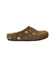 Studded Mules Cow Suede Leather Taupe Flats - Mule Lola Cruz 