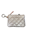 front of mz Wallace Flat Metro Key Pouch Silver Metallic on a white background