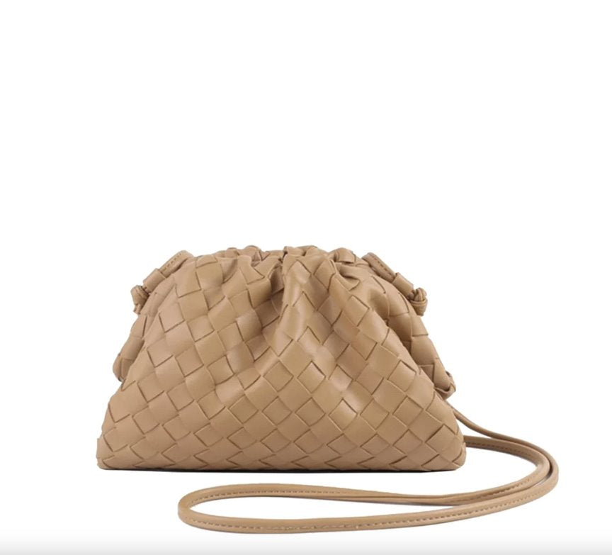 Woven Cloud Clutch Tan Handbags - Clutch Accessory Concierge 