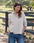 Patrick Popover Henley Vintage White and Camel Stripe Tops - Polo Frank & Eileen 