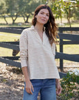 Patrick Popover Henley Vintage White and Camel Stripe Tops - Polo Frank & Eileen 