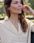Patrick Popover Henley Vintage White and Camel Stripe Tops - Polo Frank & Eileen 