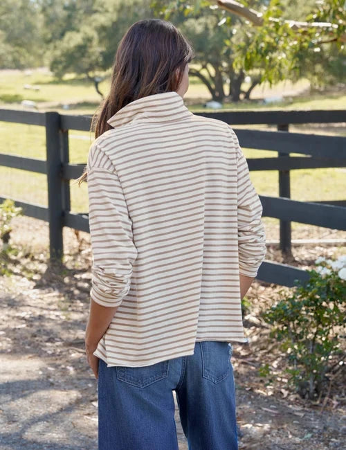 Patrick Popover Henley Vintage White and Camel Stripe Tops - Polo Frank &amp; Eileen 