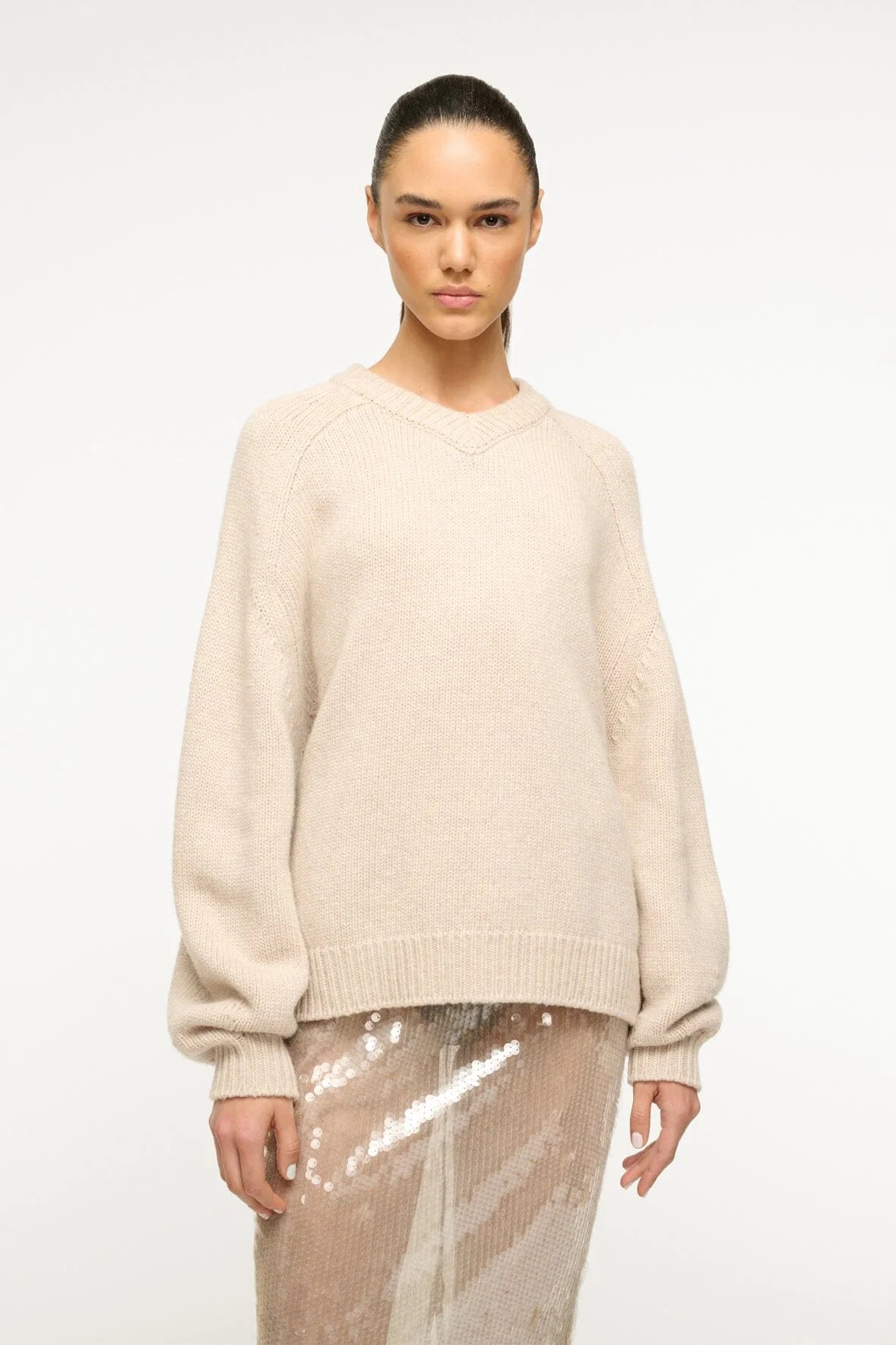 Wilson Sweater Oatmeal Sweater - V-Neck Staud 