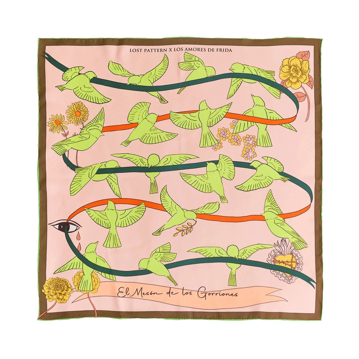 House of Frida Silk Bandana Scarf Neon Green Scarves Lost Pattern NYC 
