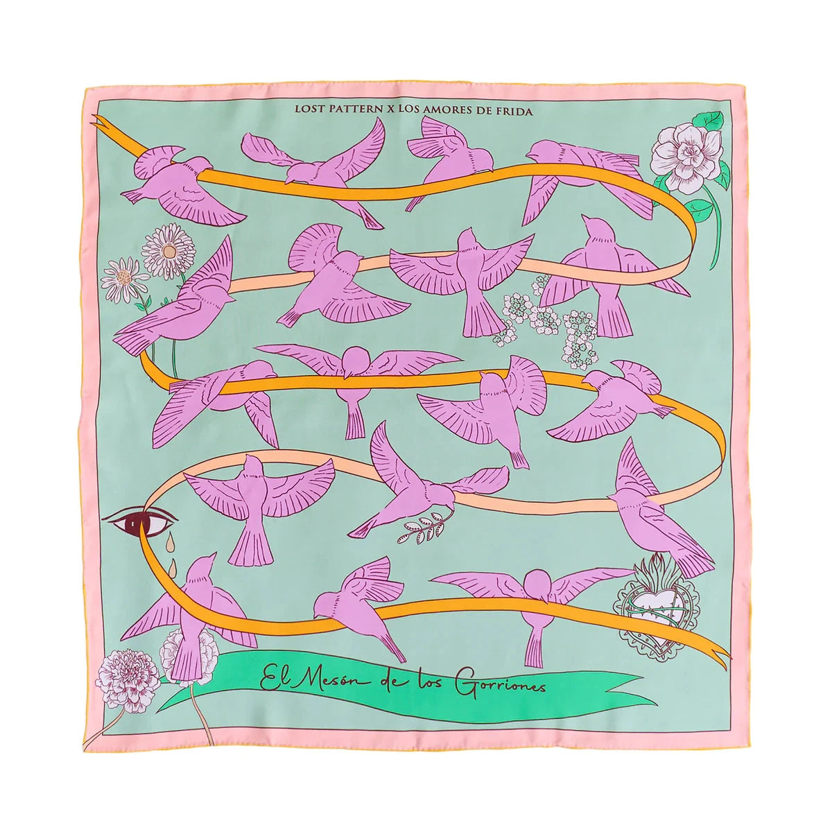 House of Frida Silk Bandana Scarf Pink Scarves Lost Pattern NYC 
