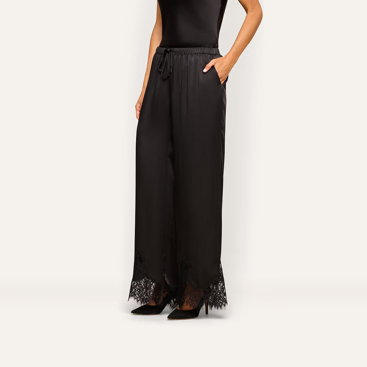 Mirel Lace Trim Drawstring Pants Black Pants - Trousers L'Agence 