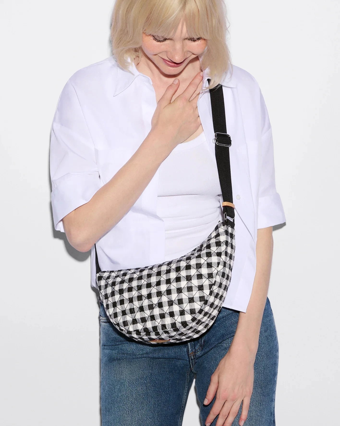 Small Metro Smile Bag Black/White Gingham Hobo & Shoulder MZ Wallace 