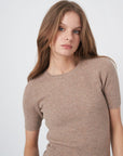 Cashmere Blend Short Sleeve Rib Knit Sweater Taupe