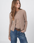 Cashmere Blend Short Sleeve Rib Knit Sweater Taupe