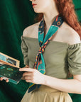 Peacock Silk Twill Skinny Scarf Teel Scarves Lost Pattern NYC 