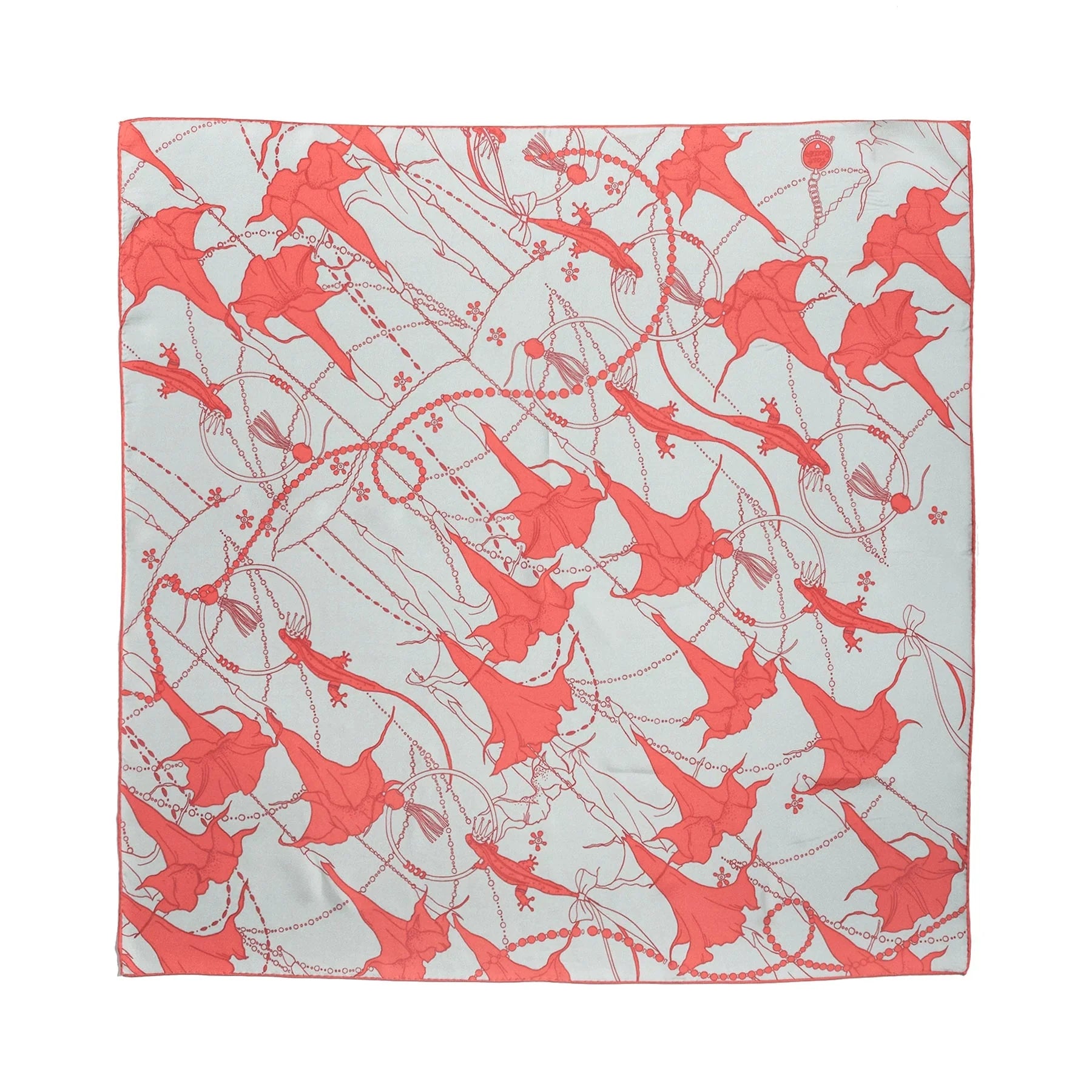 Datura Silk Bandana Scarf Silver & Orange Scarves Lost Pattern NYC 