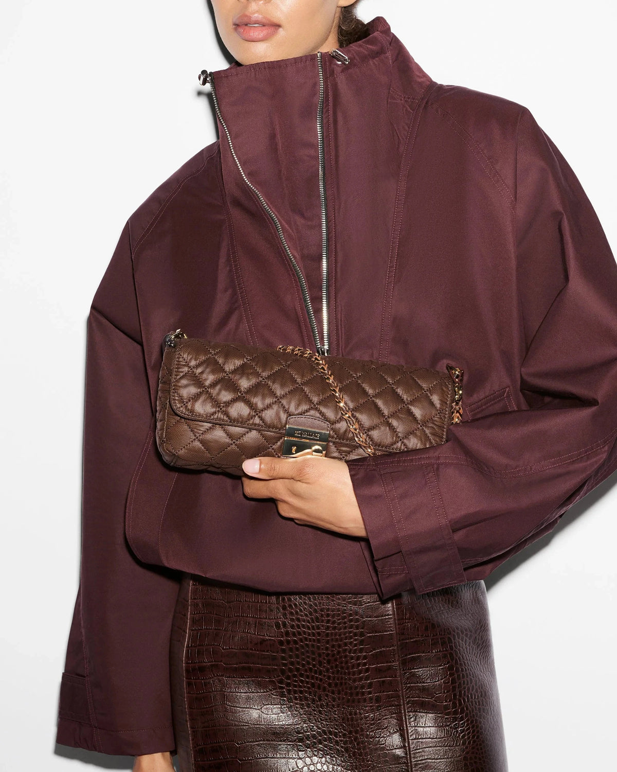 Crosby Lock Baguette Walnut Brown Crossbody MZ Wallace 
