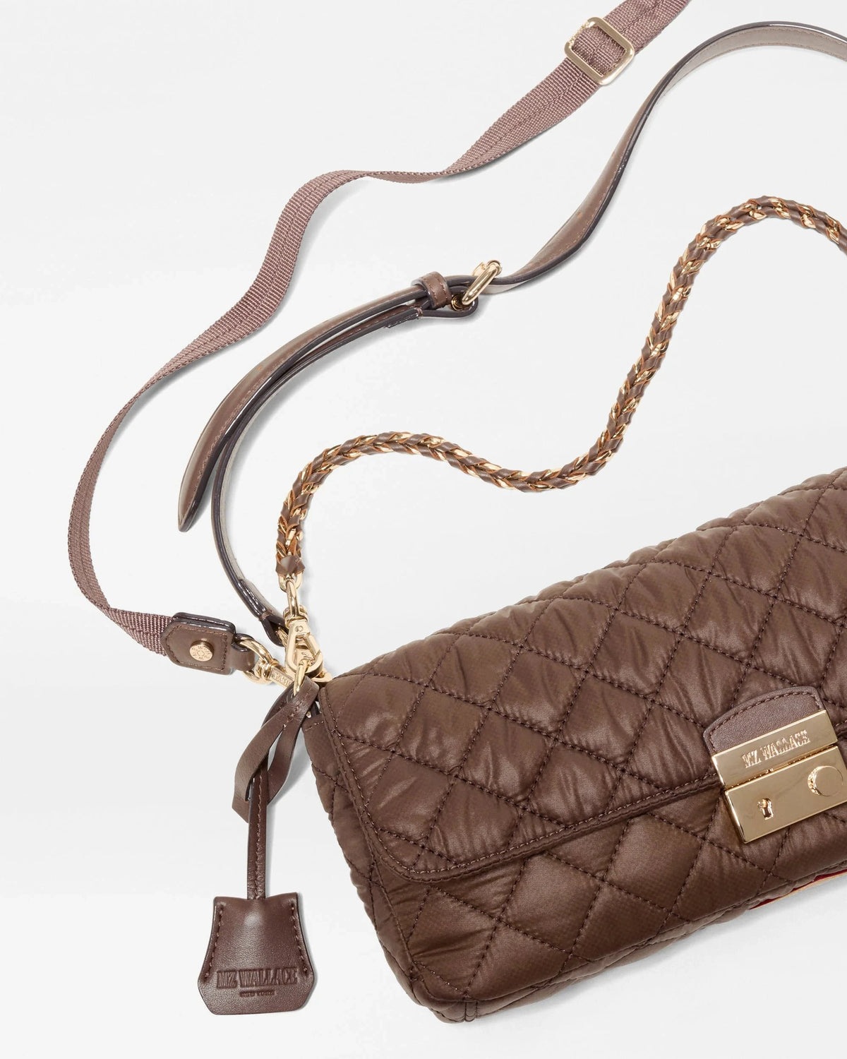 Crosby Lock Baguette Walnut Brown Crossbody MZ Wallace 
