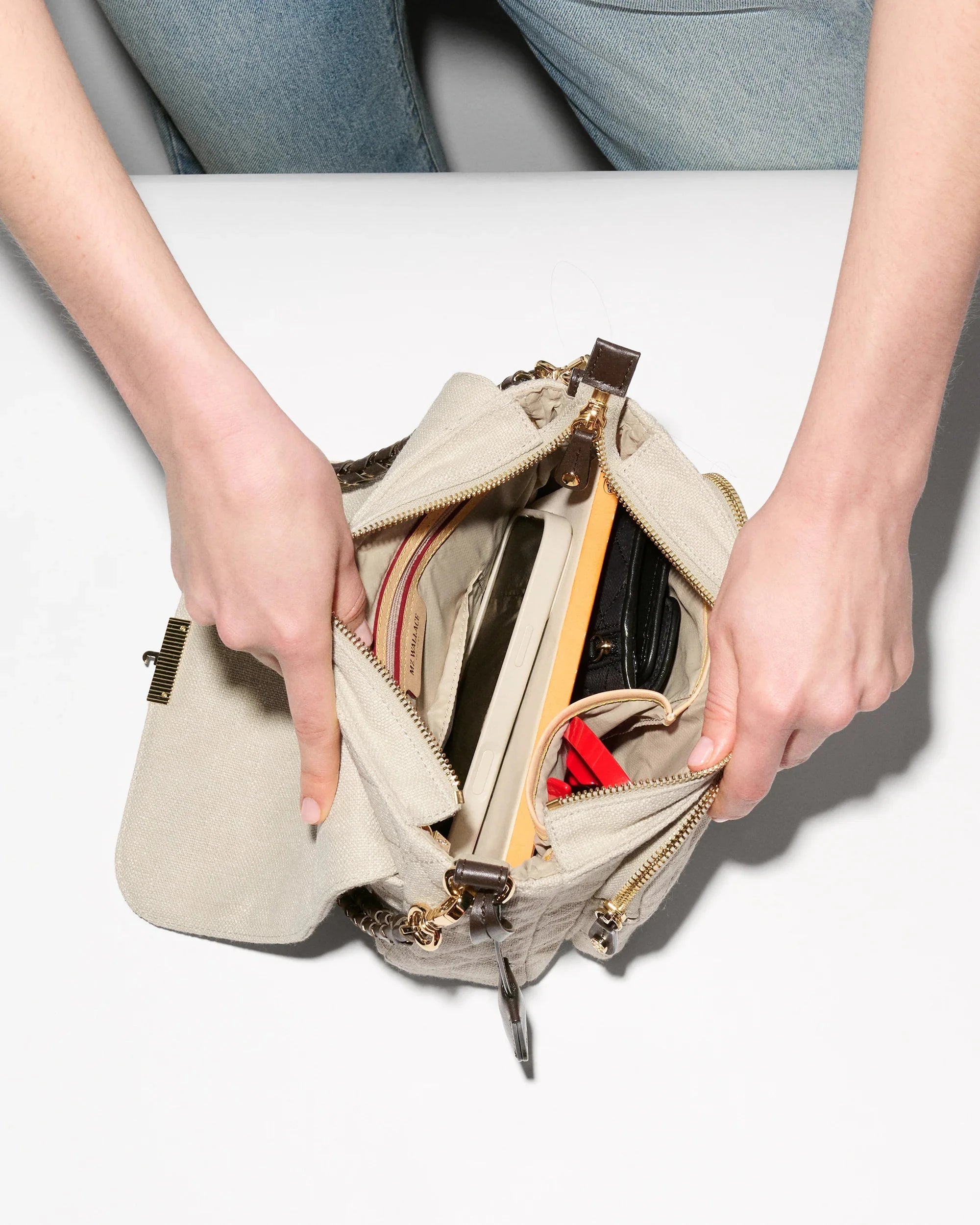 Medium Crosby Lock Crossbody Sandy Linen Crossbody MZ Wallace 