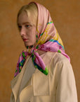 Floral Tapestry Large Silk Scarf Pink Scarves Lost Pattern NYC 