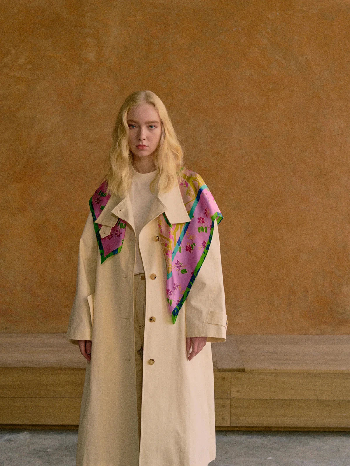 Floral Tapestry Large Silk Scarf Pink Scarves Lost Pattern NYC 