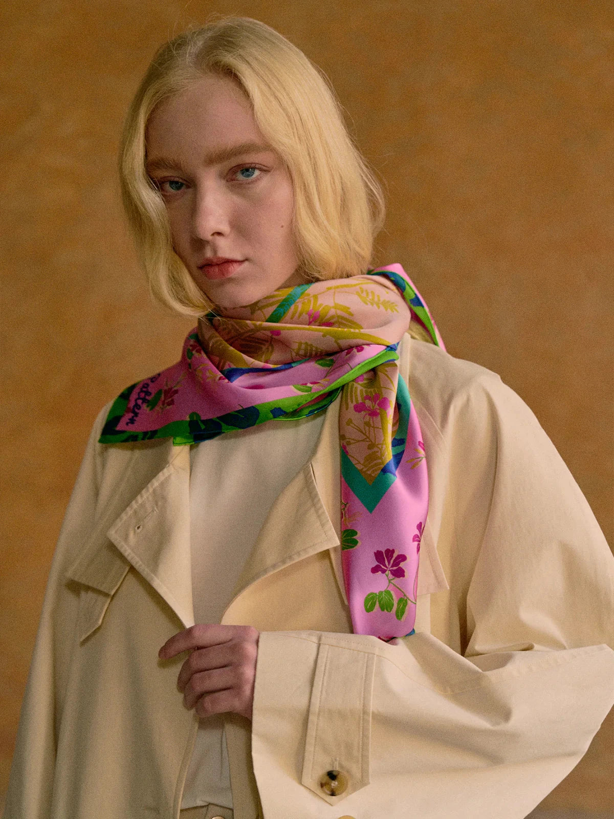 Floral Tapestry Large Silk Scarf Pink Scarves Lost Pattern NYC 