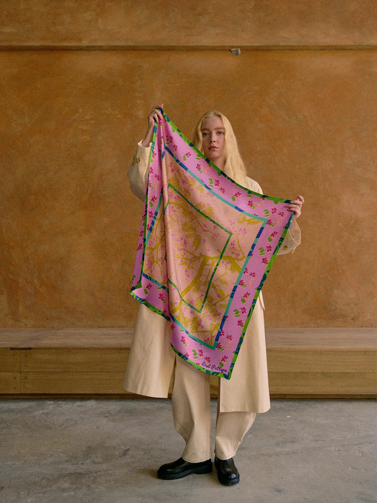 Floral Tapestry Large Silk Scarf Pink Scarves Lost Pattern NYC 