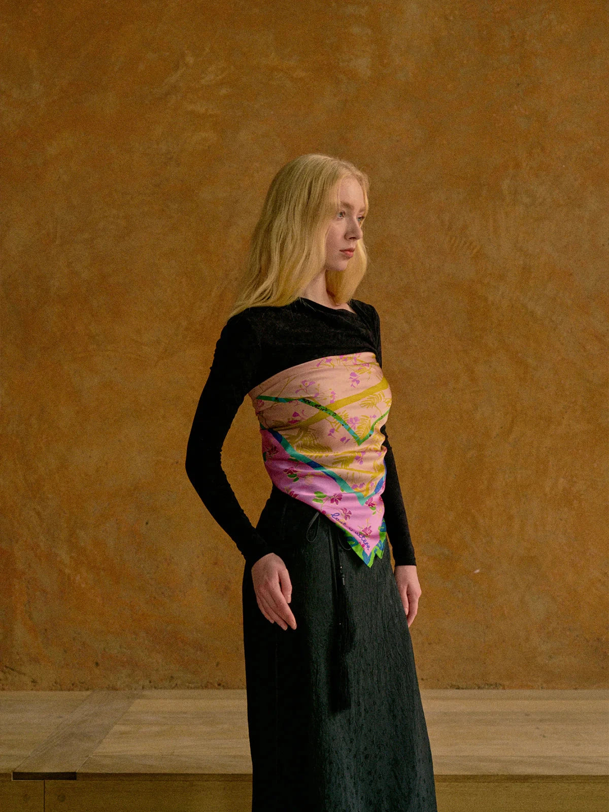 Floral Tapestry Large Silk Scarf Pink Scarves Lost Pattern NYC 