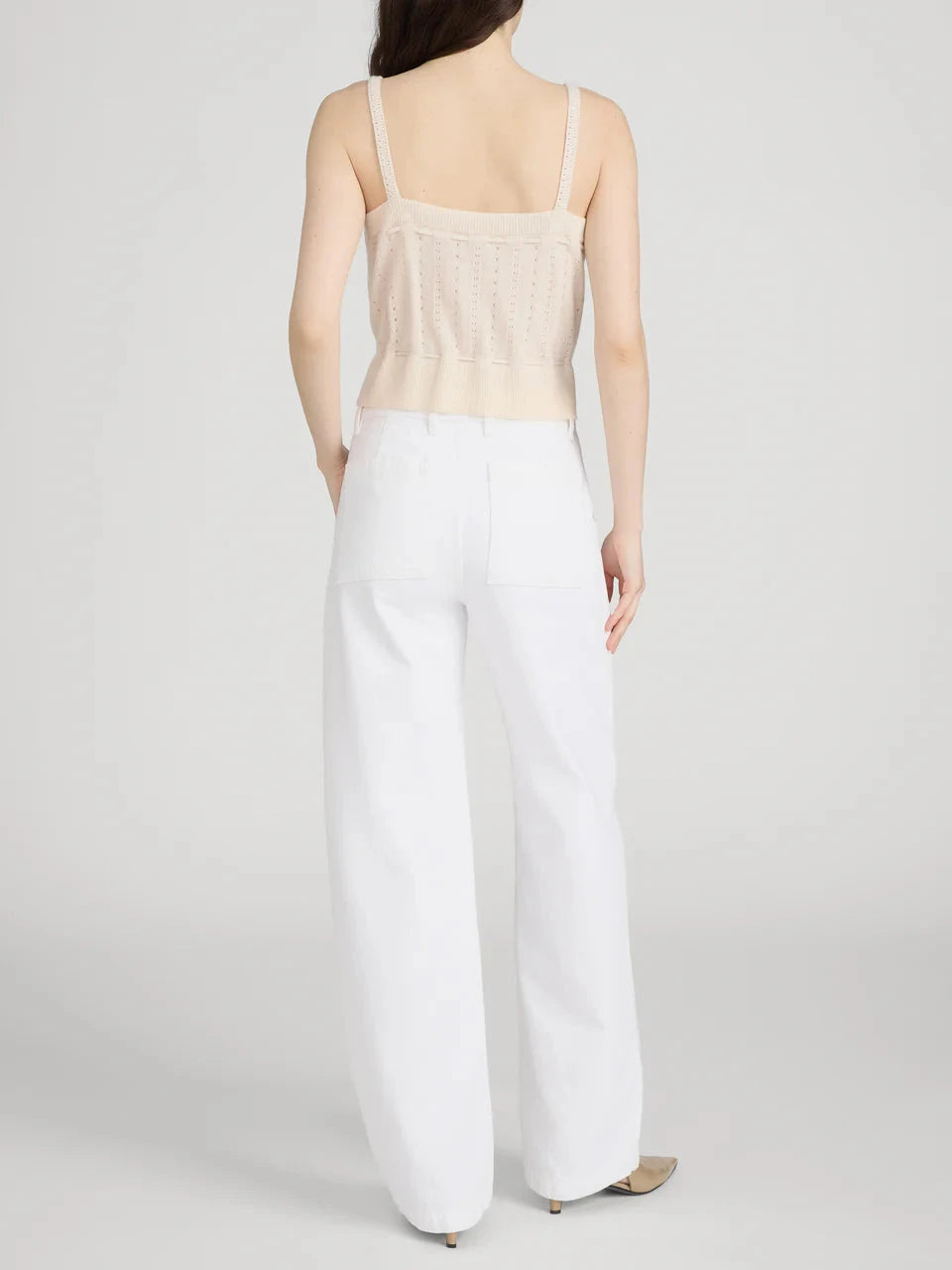The Bow Cargo White Denim - Flare & Wide Leg Frame 