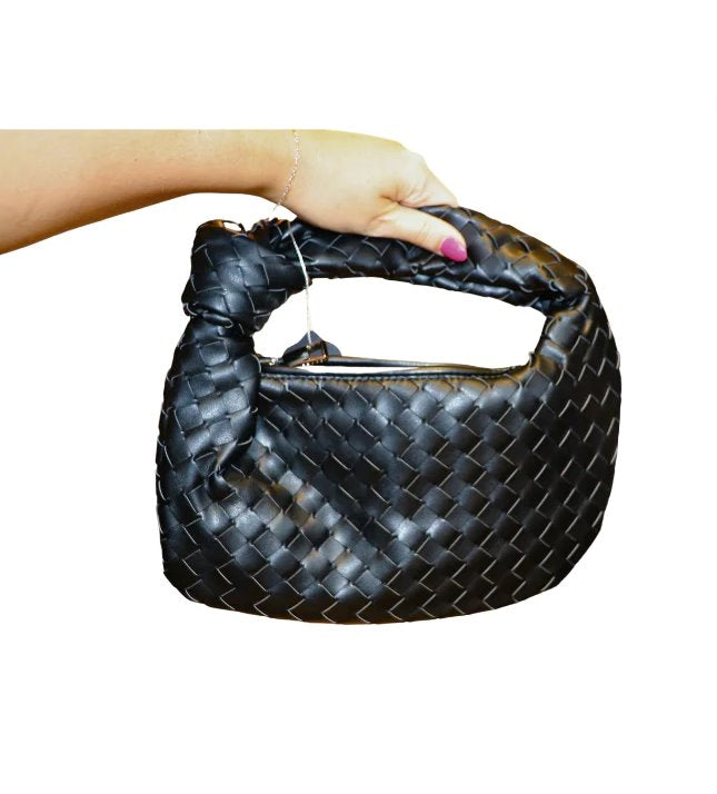 Braided Hattie Bag Black Handbags - Clutch Accessory Concierge 