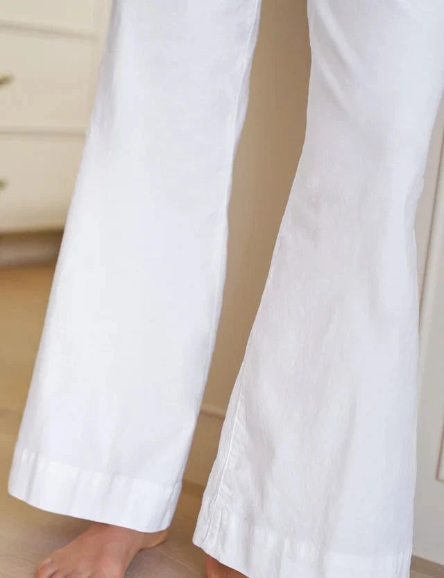 The Italian Wide Leg Chino Pant Performance Linen White Denim - Flare & Wide Leg Frank & Eileen 