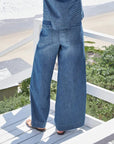 Madeline Patch Pocket Pull on Pant Distressed Indigo Denim - Flare & Wide Leg Frank & Eileen 