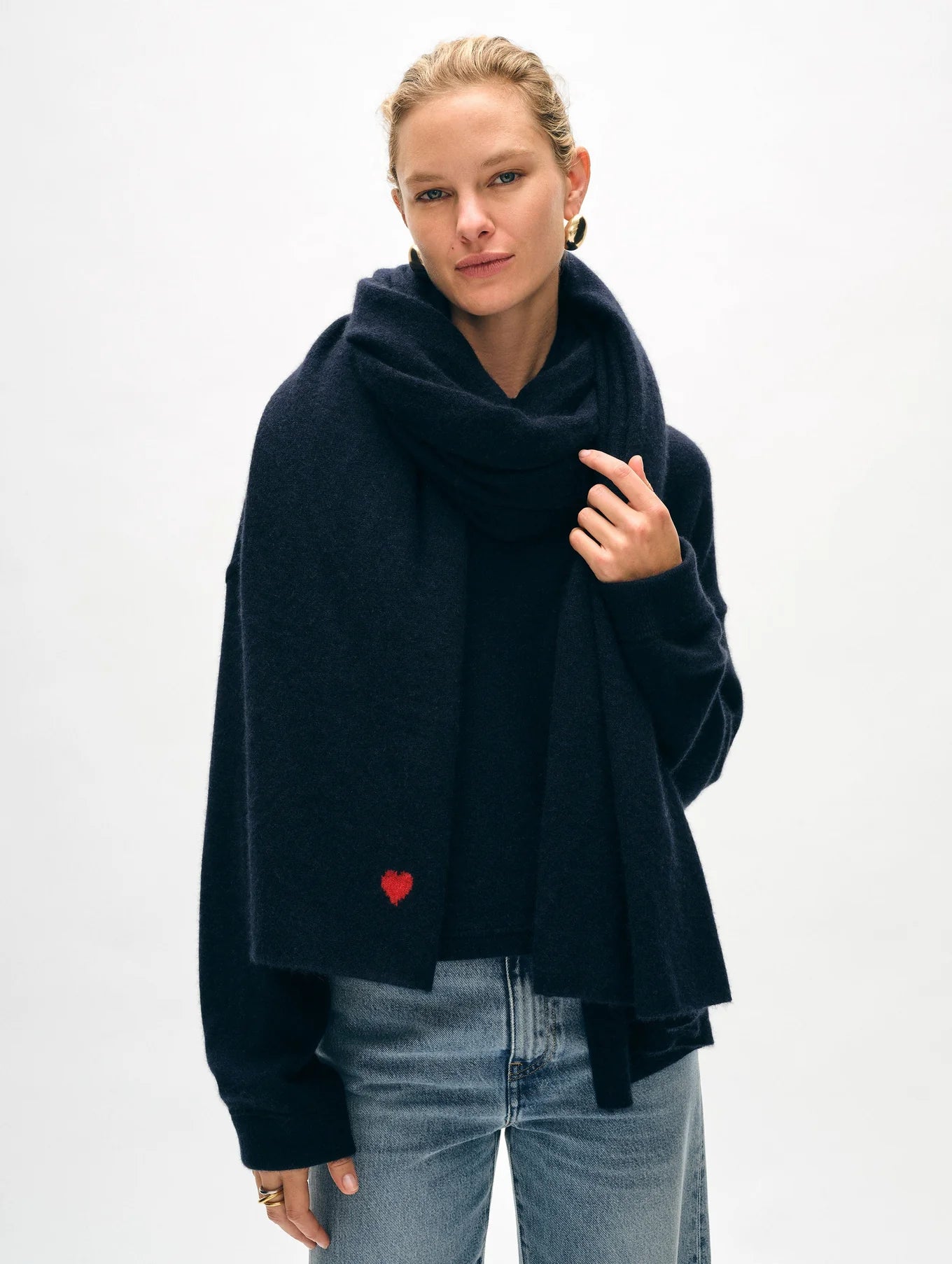 Cashmere Mini Heart Wrap Deep Navy Scarves White + Warren 