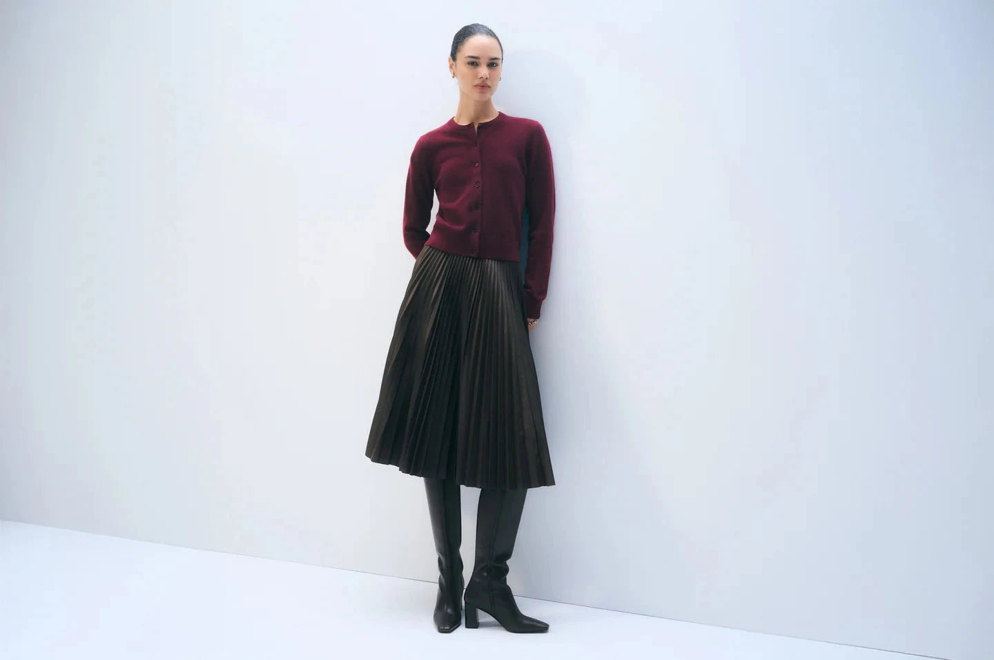 Cashmere Crewneck Cardigan Sangria Sweater - Cardigans White + Warren 