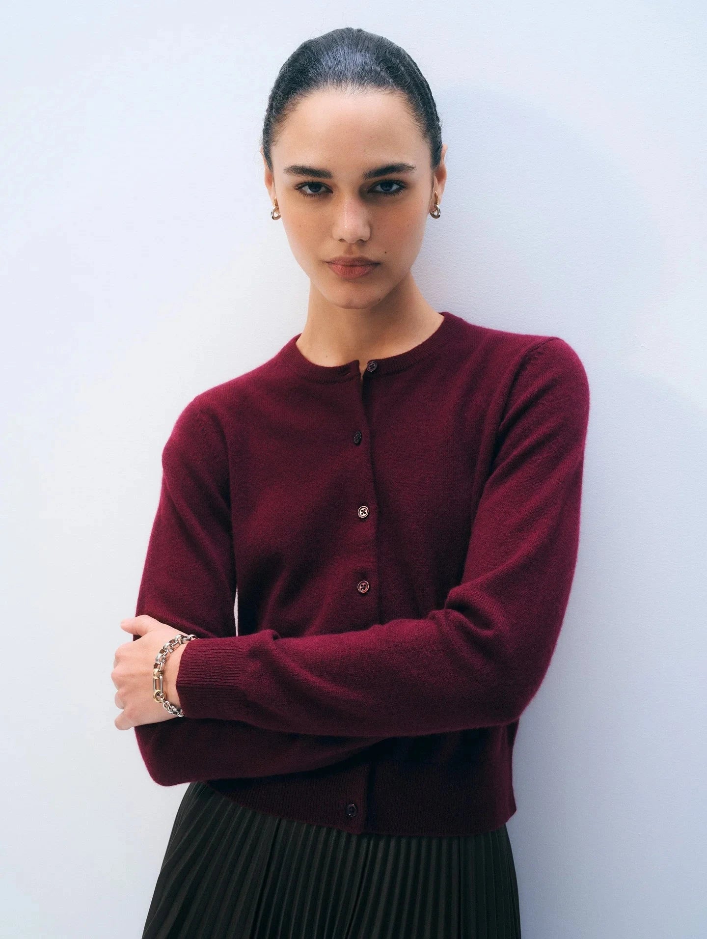 Cashmere Crewneck Cardigan Sangria Sweater - Cardigans White + Warren 