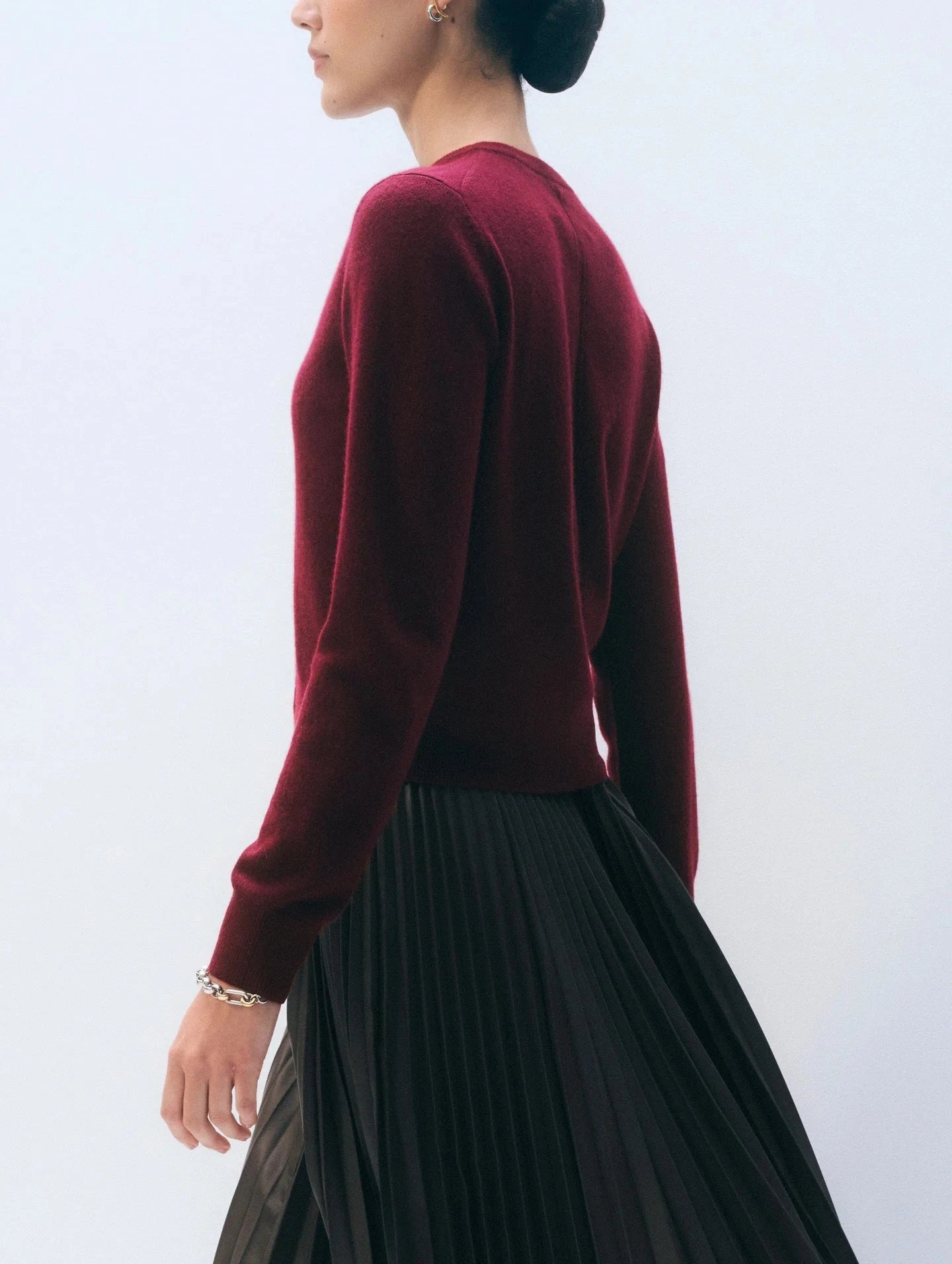 Cashmere Crewneck Cardigan Sangria Sweater - Cardigans White + Warren 