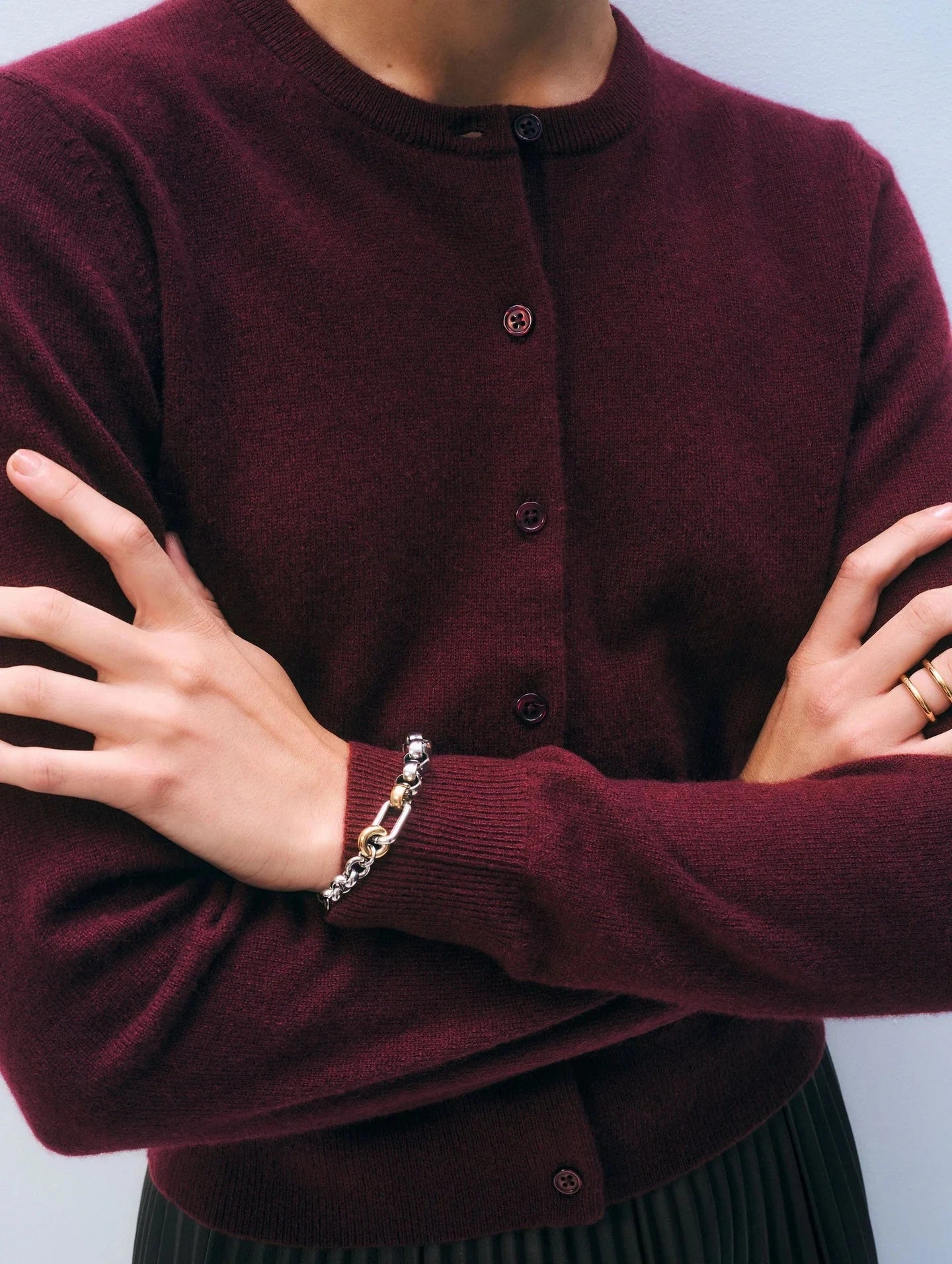 Cashmere Crewneck Cardigan Sangria Sweater - Cardigans White + Warren 