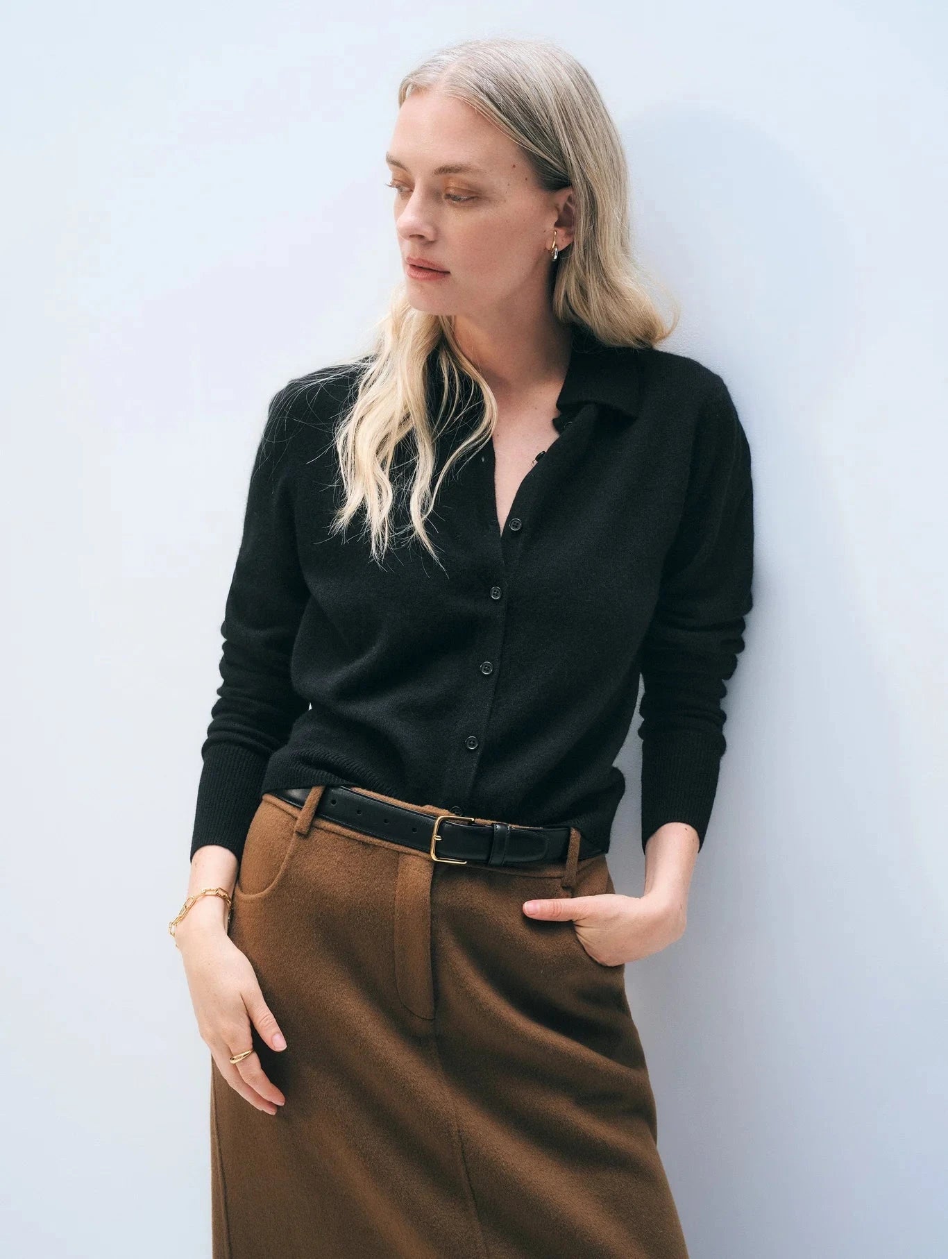 Cashmere Collard Cardigan Black Sweater - Cardigans White + Warren 