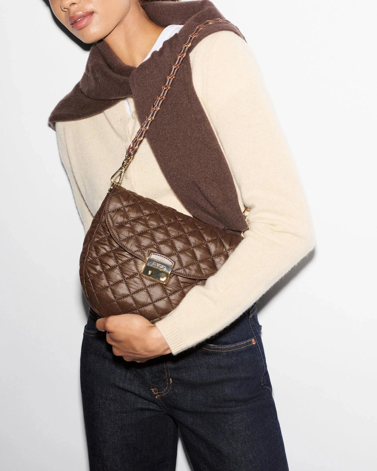 Crosby Lock Saddle Walnut Brown Crossbody MZ Wallace 