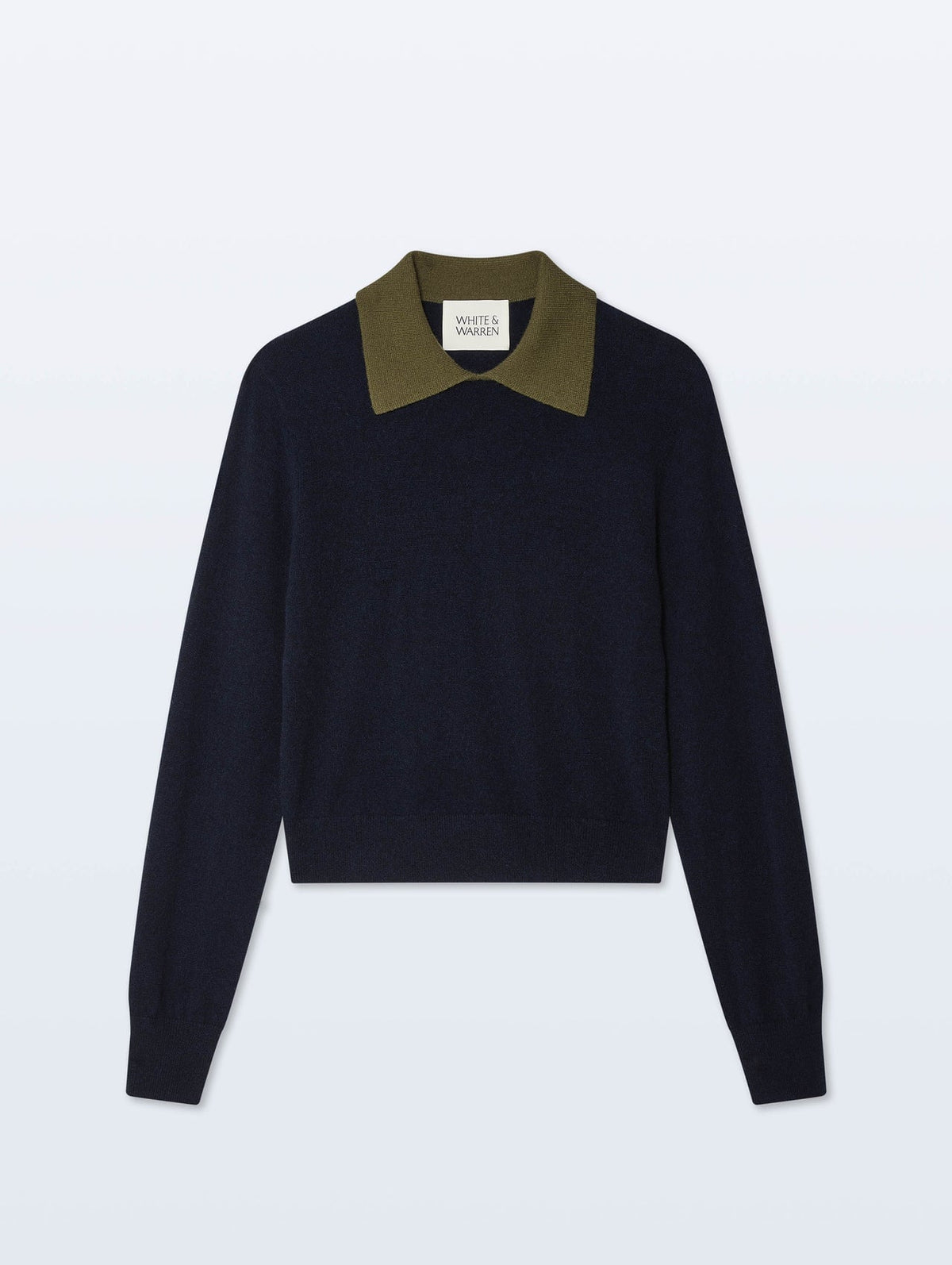 Cashmere Contrast Collar Sweater Deep Navy/Deep Olive Sweater - Polo White + Warren 