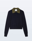 Cashmere Contrast Collar Sweater Deep Navy/Deep Olive Sweater - Polo White + Warren 