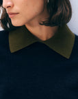 Cashmere Contrast Collar Sweater Deep Navy/Deep Olive Sweater - Polo White + Warren 