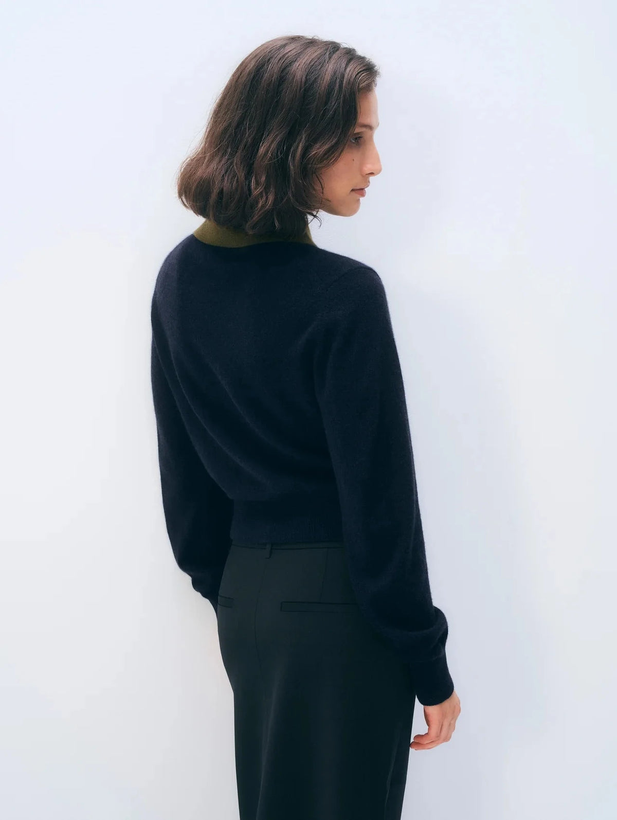 Cashmere Contrast Collar Sweater Deep Navy/Deep Olive Sweater - Polo White + Warren 