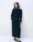 Cashmere Contrast Collar Sweater Deep Navy/Deep Olive Sweater - Polo White + Warren 