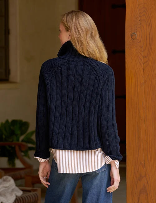 Mini Cotswolds Cropped Cable Knit Cardigan Marine