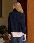 Mini Cotswolds Cropped Cable Knit Cardigan Marine
