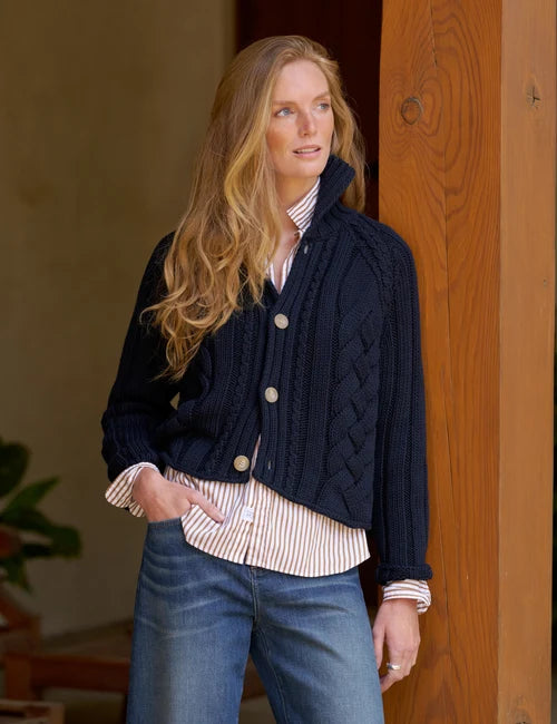 Mini Cotswolds Cropped Cable Knit Cardigan Marine