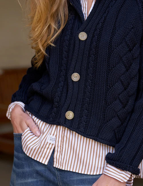 Mini Cotswolds Cropped Cable Knit Cardigan Marine