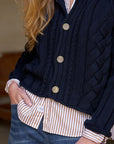 Mini Cotswolds Cropped Cable Knit Cardigan Marine