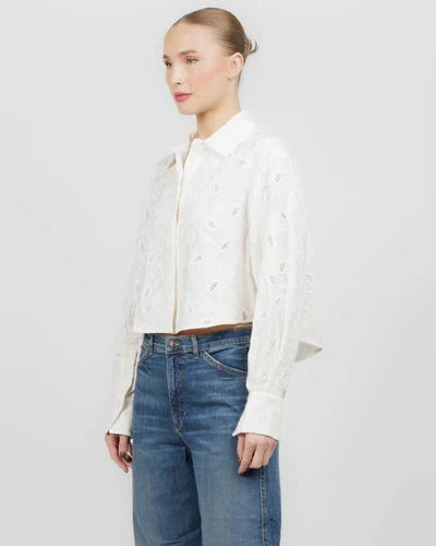 Farlowe Cropped Shirt Ivory Tops - Button Down Simkhai 
