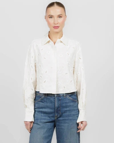 Farlowe Cropped Shirt Ivory Tops - Button Down Simkhai 
