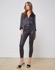 Margot Coated Cropped Skinny Jean Black Denim - Skinny L'Agence 