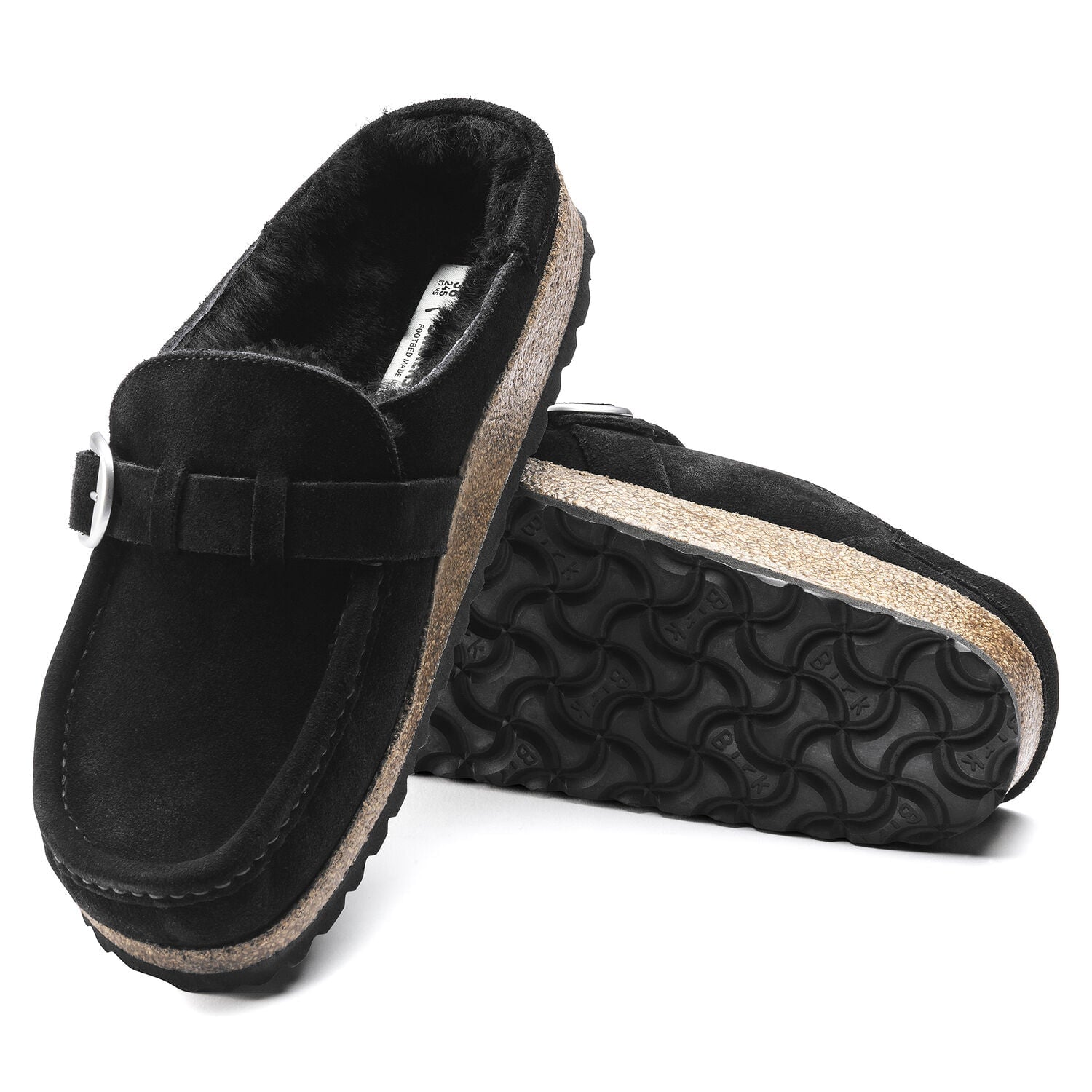 Buckley Shearling Suede Black Shoes - Flats - Slide Birkenstock 